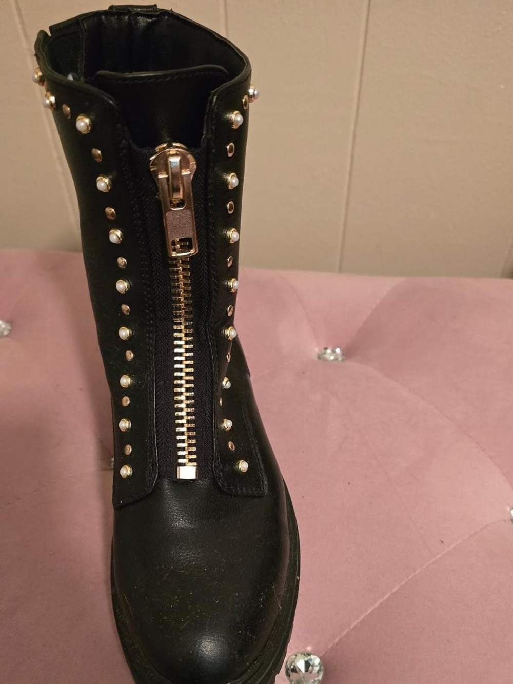 Black Studded Zip Front Boot
